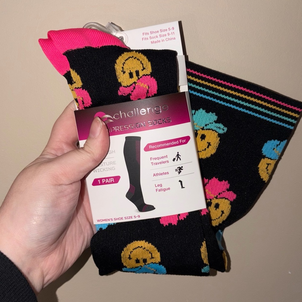 Black and Pink Smiley Compression boot Socks